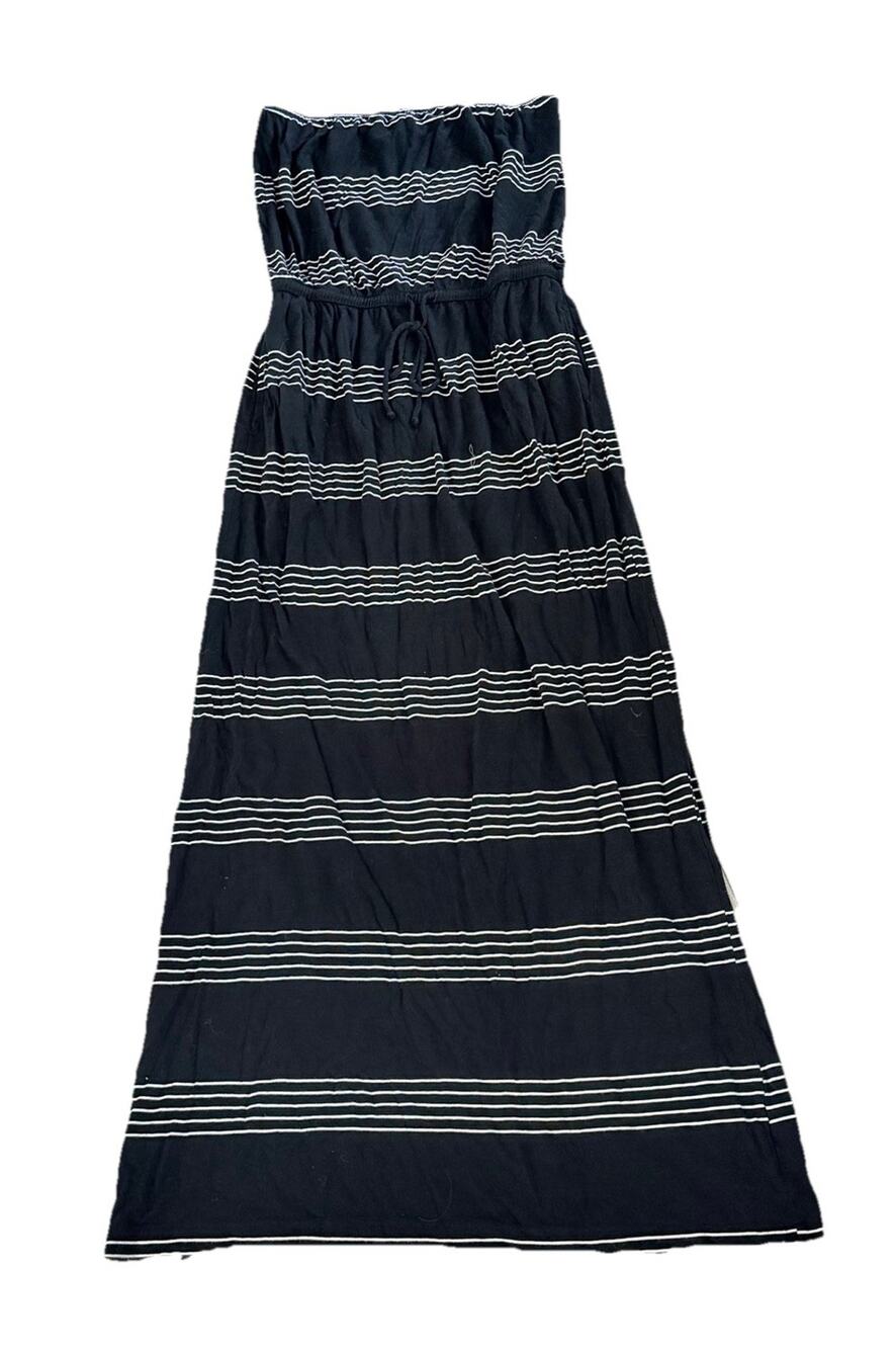 Banana Republic Black Striped Cotton Modal Halter Maxi Dress S